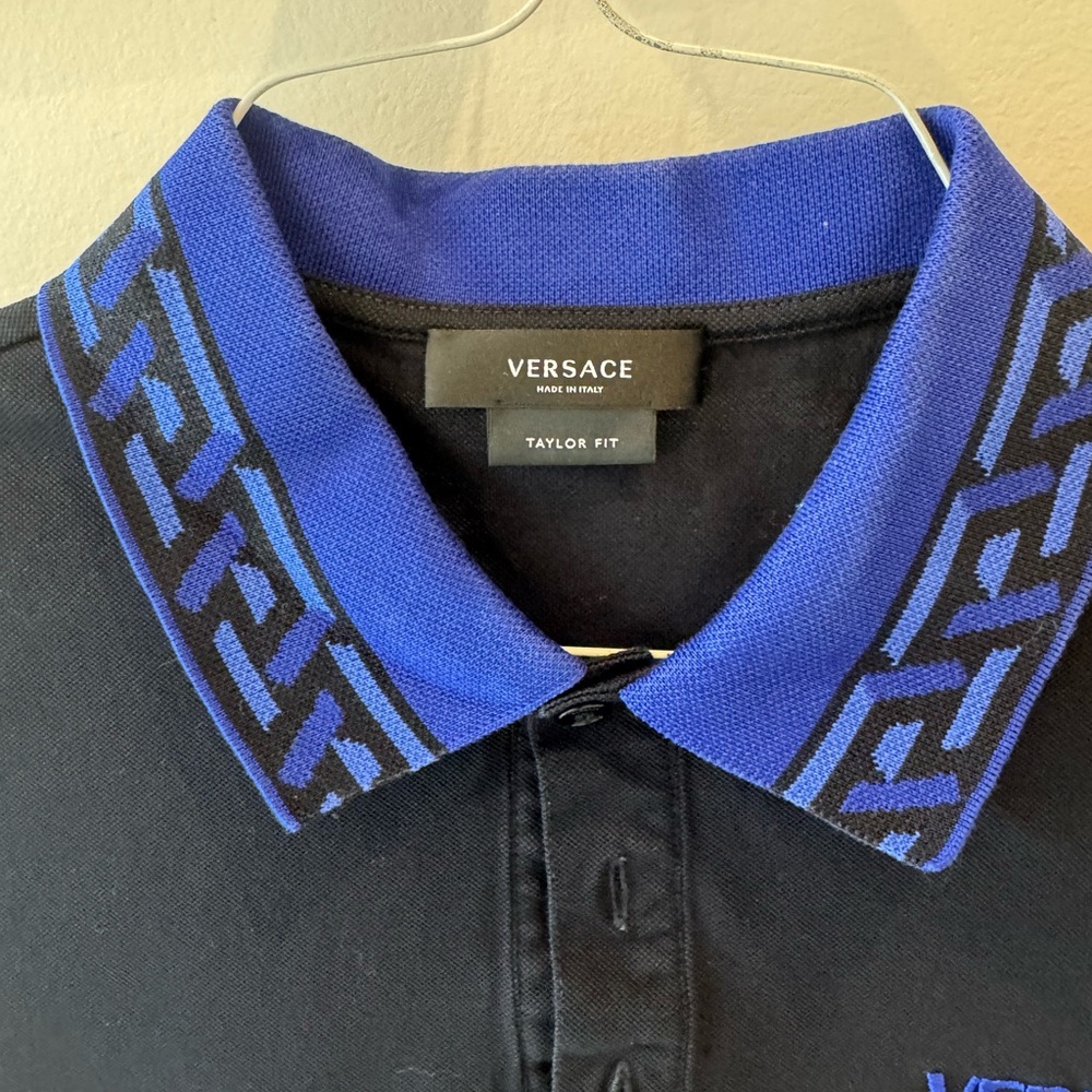 Versace Men's Black and Blue Polo Shirt - Picture 2 of 6